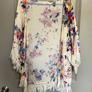 Floral Kimono With Fringe